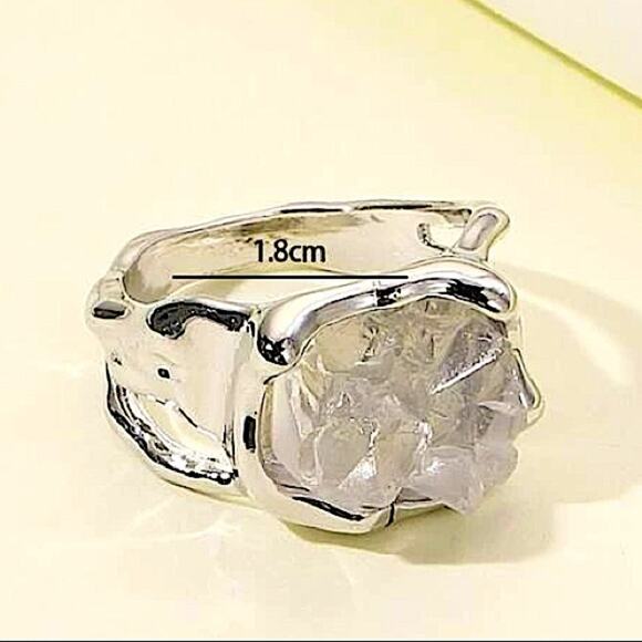 STERLING SILVER IRREGULAR CRYSTAL STONE RING - Picture 5 of 8